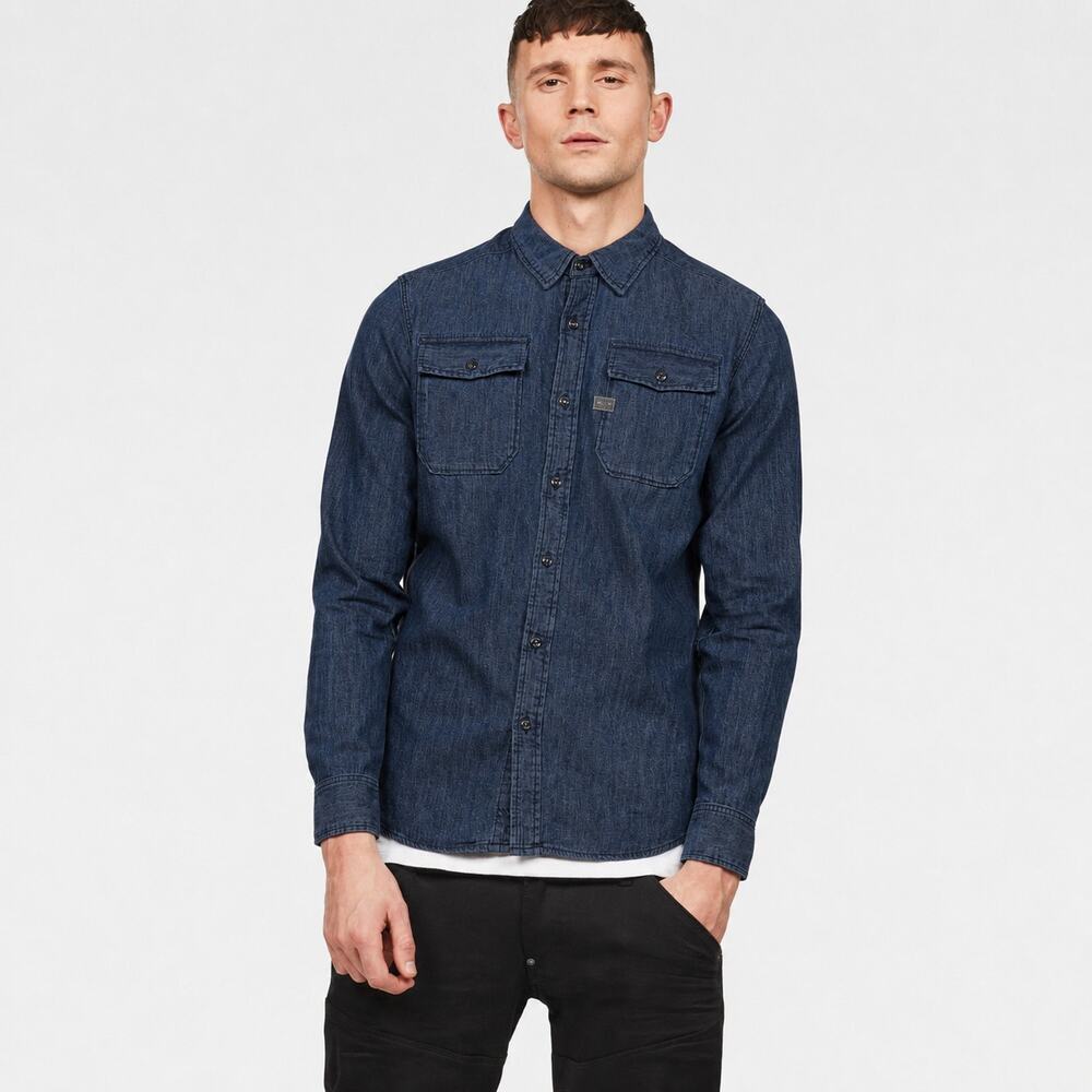 G-Star Raw Landoh Denim Snap button Shirt indigo dark wash sz Large